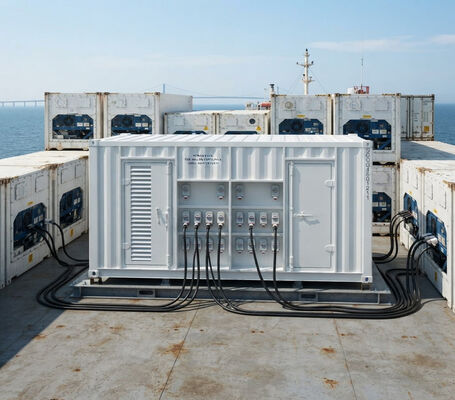 Energia elétrica de convés offshore 40 tomadas 350kw 500kva 1000kw Containerized Power Pack Generator 20ft 40ft Reefer Container Plugs ATS